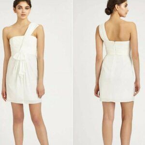 BCBGMazazria White Drape Front One-Shoulder Satin Dress Sz 2 Bridal LWD Mini